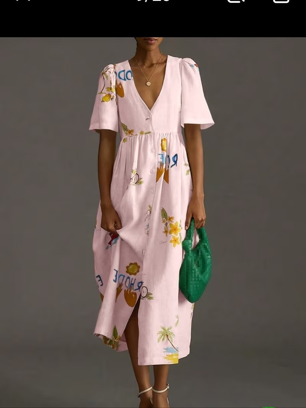 Source Unknown Light Pink Tropical Button-Front Midi Dress